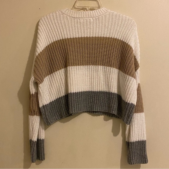 Moon & Madison Women’s Anthropologie Striped Knit Sweater M Cropped Boxy Boho - Picture 2 of 9